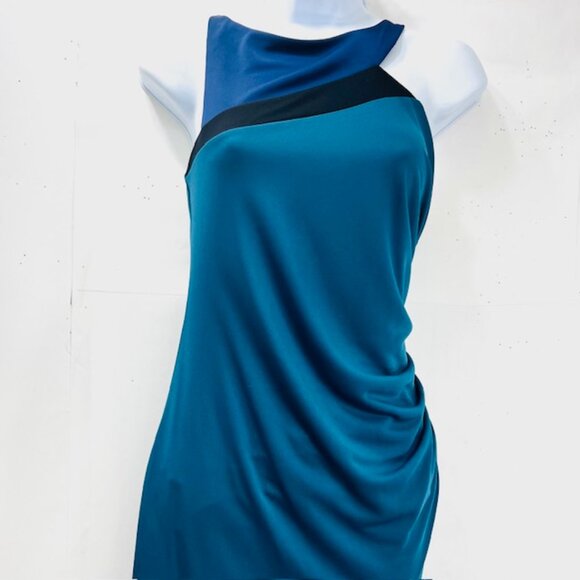New $238 BCBG MAXARIA PARTY/EVENING MIDI DRESS BRIGT TEAL STRAP, ZIP (#13) - Picture 5 of 10